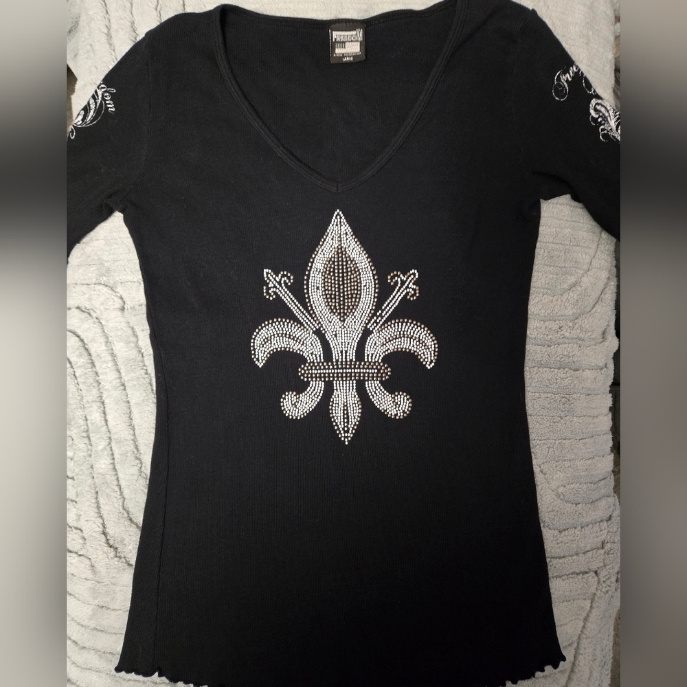 Freedom Black Embellished Vintage Women's Top with Silver Accents Large - Picture 2 of 8